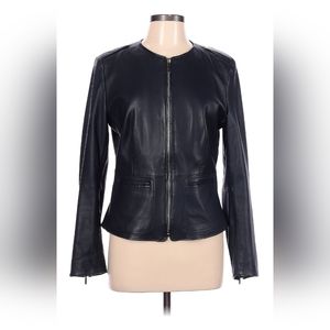 Hugo Boss genuine black leather jacket women's size 10 Large